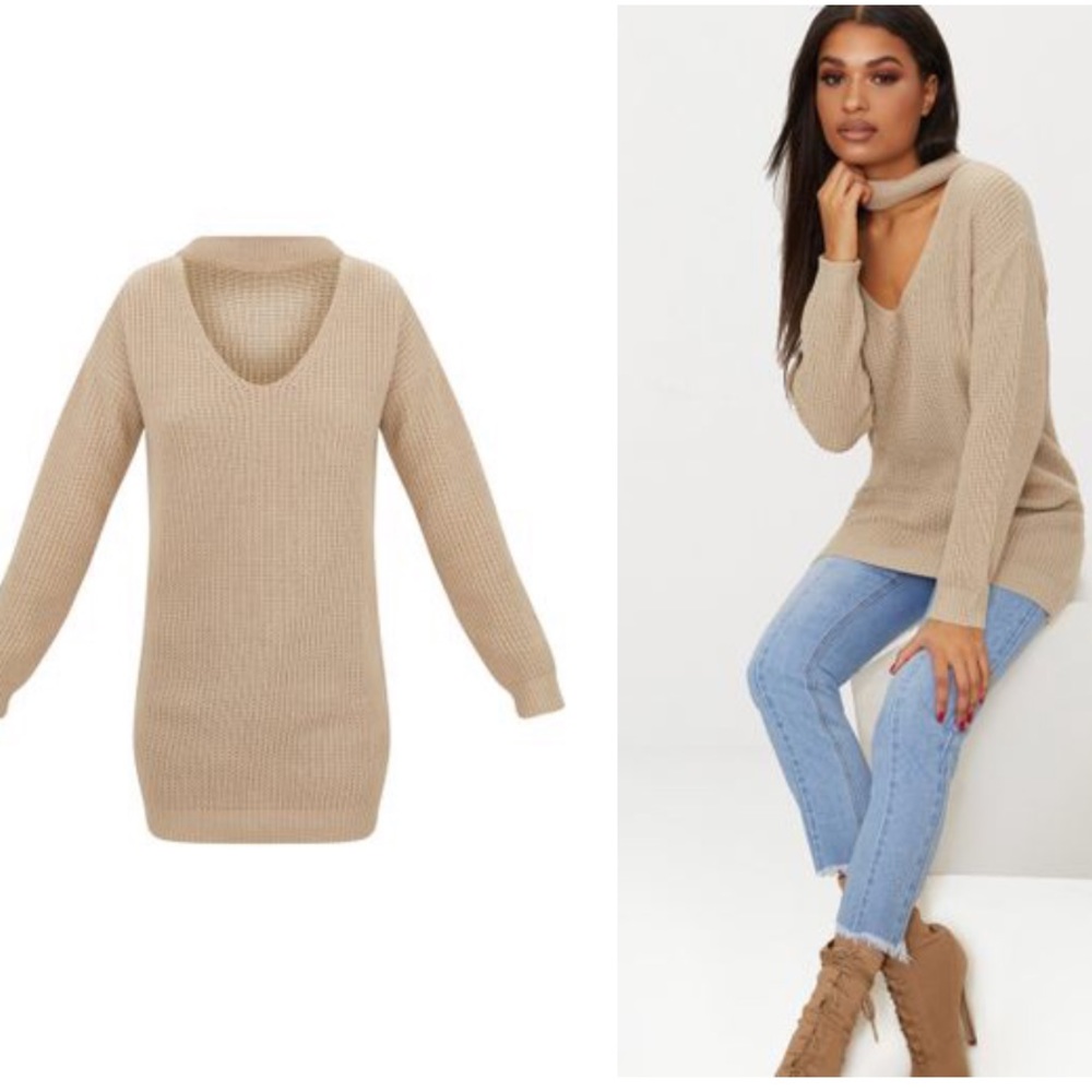 PrettyLittleThing Choker Oversized Stone Sweater